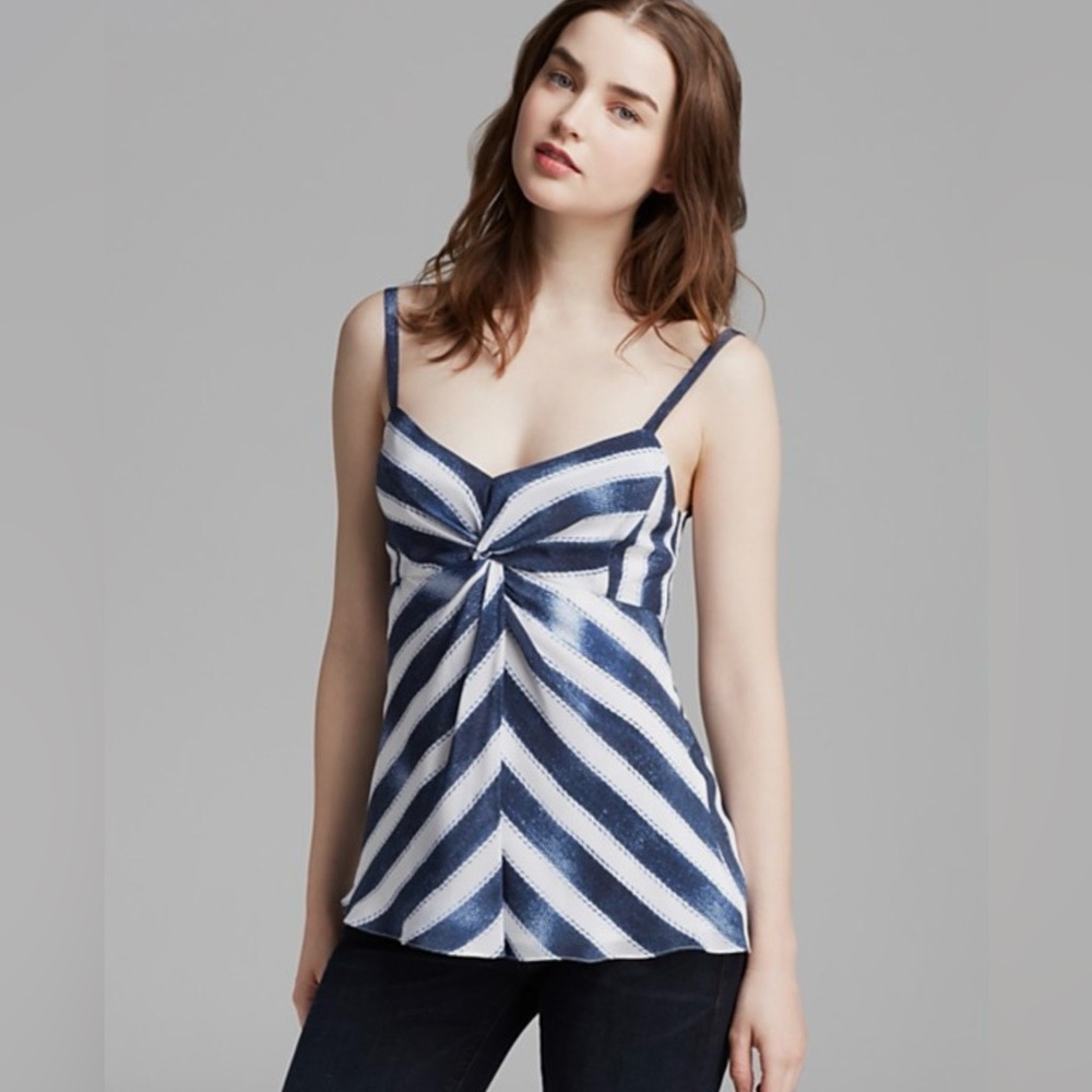 Nanette Lepore Silk Shy Glance Silk Top in Indogo/White